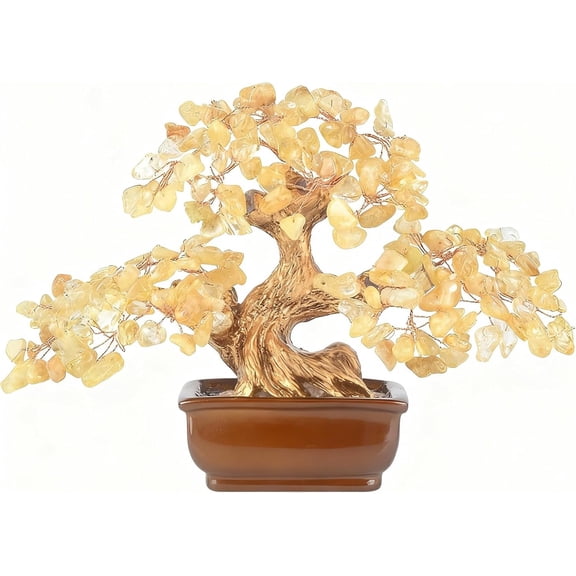 Citrine Crystal Tree of Life Handmade Bonsai with Natural Citrine Crystals and Copper Wire 6 Inches