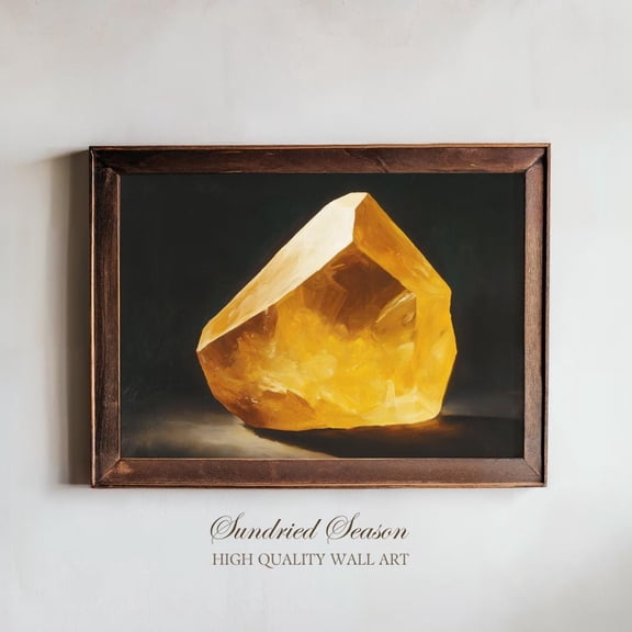 Citrine Crystal Wall Art, Abundance Gemstone Print, Golden Healing Stone , Spiritual Energy Decor, Mystical Mineral Artwork UNFRAMED Poster, Wall Art for Decor, Present, 8x12