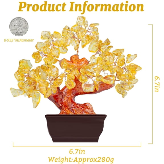 Citrine Crystal Yellow Money Tree for Office Home Room Desk Decor Positive Energy Meditation Feng Shui Crystals Healing Stones Bonsai Trees Luck and Wealth Birthday Gifts for Women
