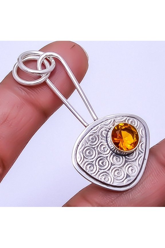 Citrine Designer Handmade 925 Sterling Silver Pendant 1.95" P_9335_121_84