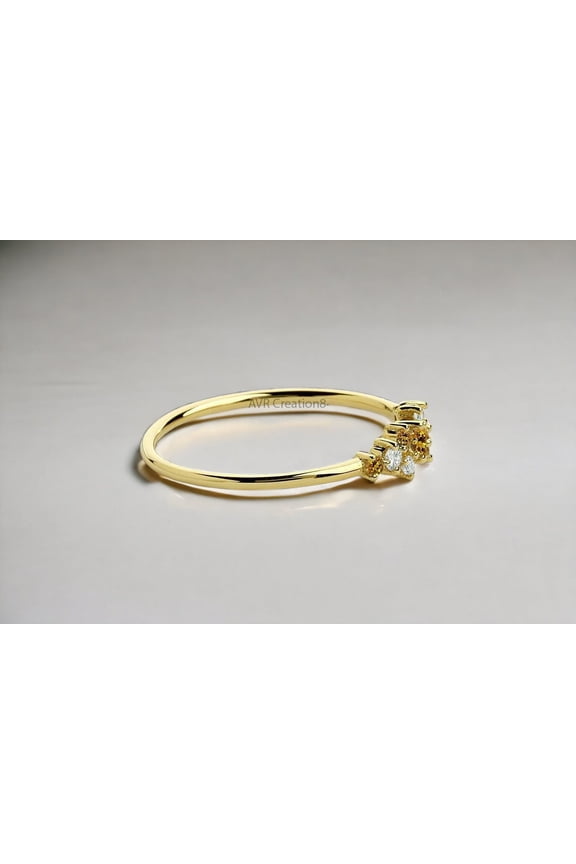 Citrine & Diamond Cluster Wedding Ring for Women, Handmade 925 Sterling Silver, Gemstone Anniversary Gift Jewelry