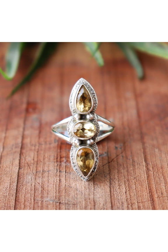 Citrine Double Teardrop Faceted Ring, 925 Sterling Silver Ring, Natural Yellow Citrine Ring, Statement Ring, Charm Ring, Personalized Gift,,