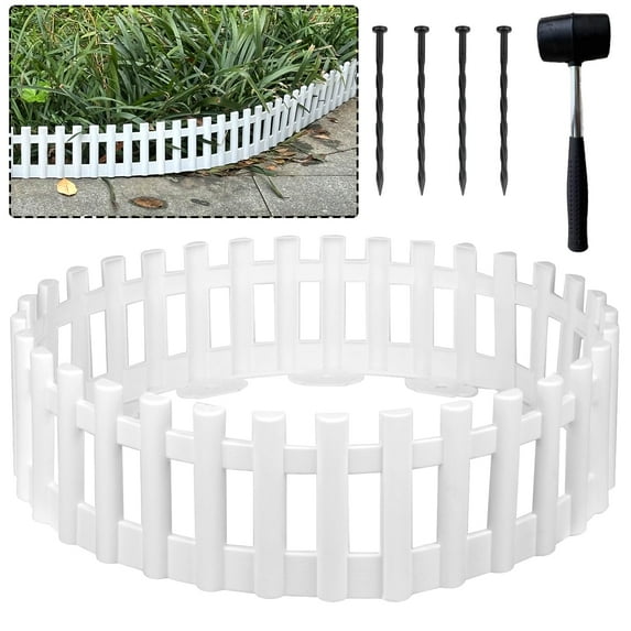 Citrine Garden Garden Edging Border 4.5" Tall Garden Landscape Edging Borders, 30/90Pcs Anchoring Stakes and Rubber Mallet Hammer for Lawn,Flower Garden Outdoor Patio Pathway (60ft White) C99