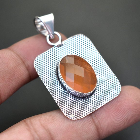 Citrine Gemstone Pendant Handmade Anniversary Gift Antique Jewelry 2" MP 3705