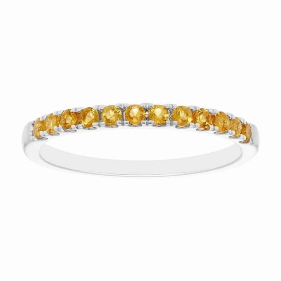 Citrine Gemstone Ring, 925 Sterling Silver 0.26 Ctw Yellow Citrine Gemstone Stackable Wedding Ring, Women Engagement Eternity Ring, Gift For Her
