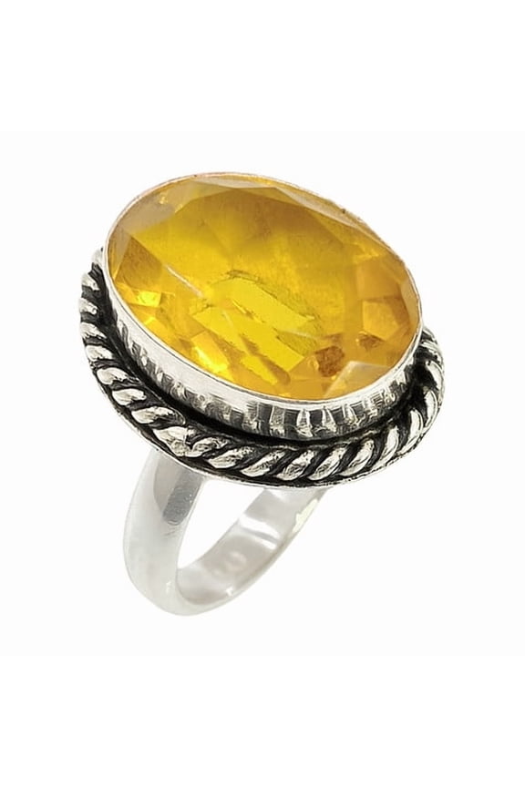 Citrine Gemstone Ring for Women 925 Sterling Silver Handmade Jewelry Women’s Fashion Ring November Birthstone Ring Size US 7