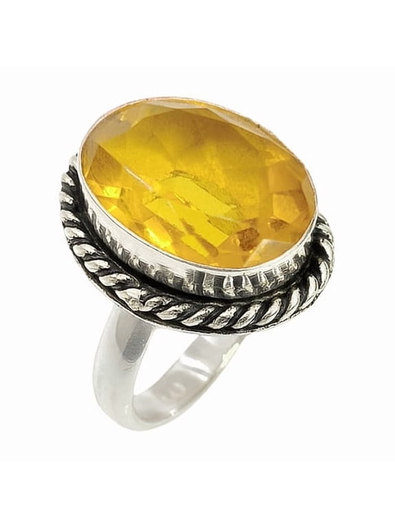 Citrine Gemstone Ring for Women 925 Sterling Silver Handmade Jewelry Women’s Fashion Ring November Birthstone Ring Size US 9
