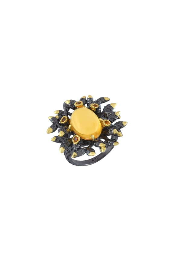 Citrine Gemstone Ring 925 Sterling Silver Black Rhodium Plated Jewelry