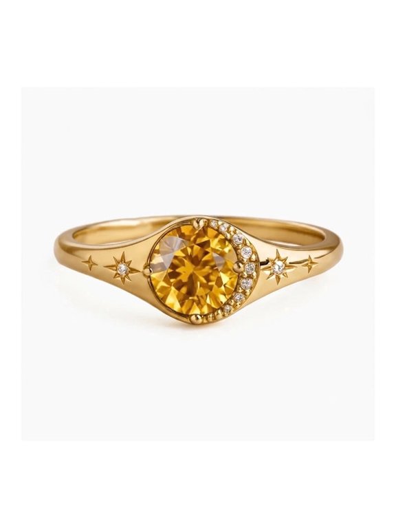 Citrine & Moissanite Crescent Moon Star Celestial Ring, 925 Sterling Silver Ring, November Birthstone Ring, Nature Inspired Handmade Ring Gift for Her