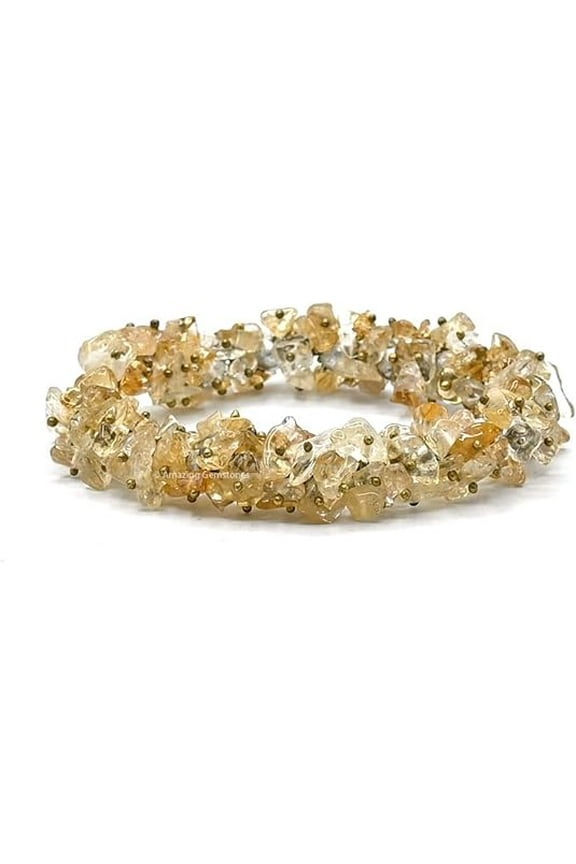 Citrine Natural Chips Bracelet - Crystal Chip Stretch Bracelet and Healing Stones (Fuse Wire)