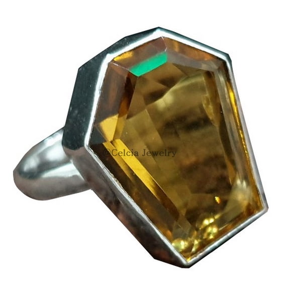 Citrine Natural Yellow Gemstone Coffin Ring, Unisex Handmade Fine Jewelry, Genuine 925 Sterling Silver, Wedding Ring, Metaphysical Gifts, Adorable Nice Ring, November Birthstone (citrine, Size 7)