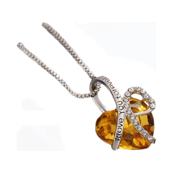 Citrine Orange Crystal Heart I Love You Forever Anti-Tarnish Necklace Pendant Jewelry-231-CO
