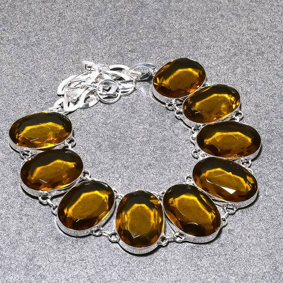 Citrine Oval Gemstone Necklace Handmade Gift Adjustable Chain Jewelry 18" AB 794