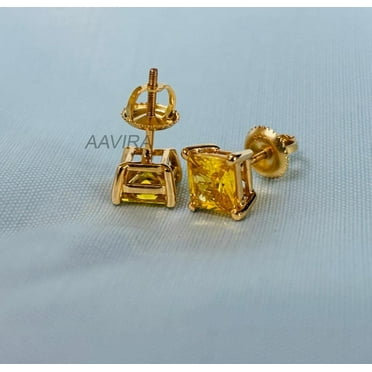 Citrine Princess Stud Earrings, 14K Yellow Gold Plated Everyday Gemstone Earrings for Women