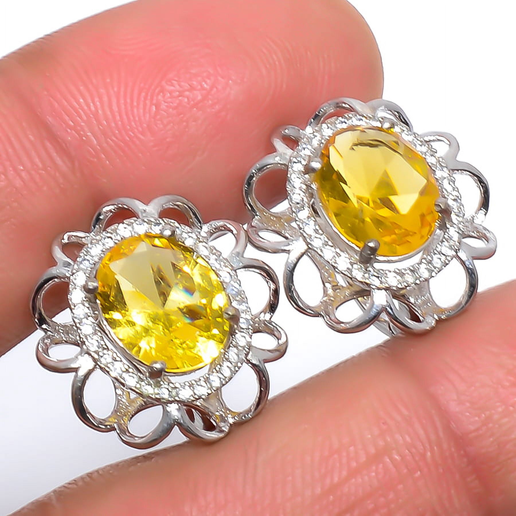Citrine Rhodium Plated 925 Silver Latch Back Earring 0.74" T276, Handmade Jewelry, Dangle Earring