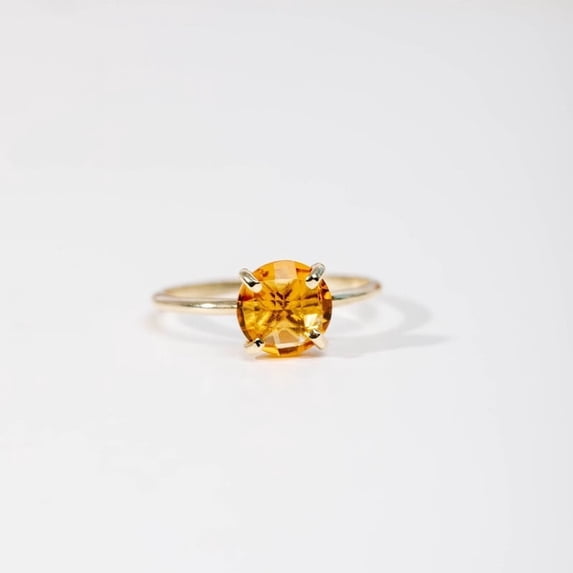 Citrine Ring Round Cut Gemstone Ring Engagement Ring 925 Sterling Silver Yellow Gold Plated Ring