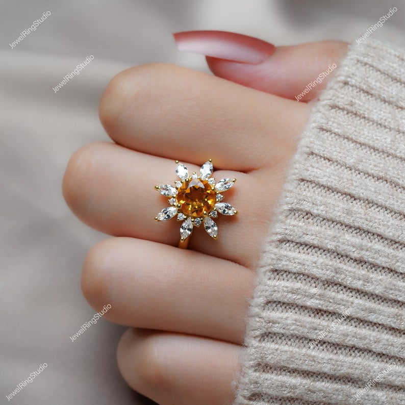 Citrine Ring Silver Gold Wedding Ring Big and Bold Ring Engagement Ring ...