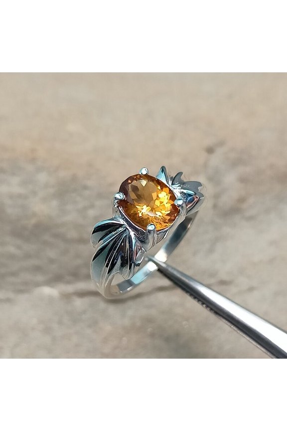 Citrine Ring, Yellow Gemstone Wedding Ring, Silver Ring, Nature Inspired Ring, Handmade Jewelry, Ring