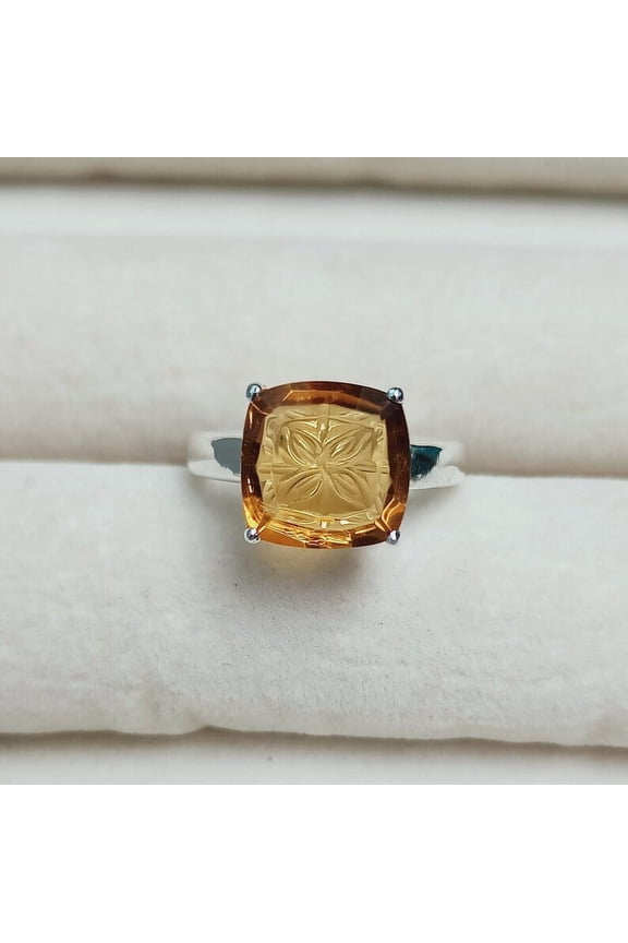 Citrine Ring, Yellow Gemstone Wedding Ring, Silver Ring, Nature Inspired Ring, Handmade Jewelry, Ring
