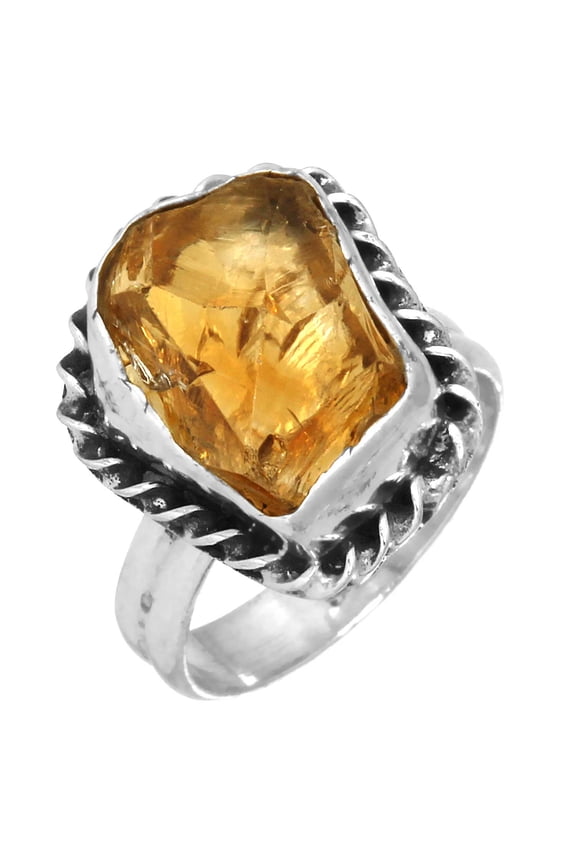 Citrine Rough Women Jewelry 925 Sterling Silver Ring
