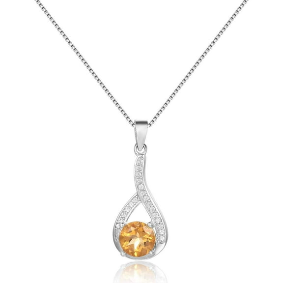 Citrine Round Pendant Necklace