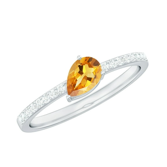 Rosec Jewels Natural Citrine Promise Ring - 1/2 Carat - Yellow Citrine Diamond Ring for Women - 5X7 mm Pear Shape - AAA Quality, 18K White Gold, US 9.00