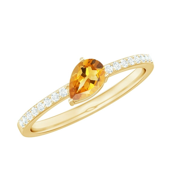 Rosec Jewels Citrine Solitaire Ring with Diamond Side Stones (0.75 CT, AAA Grade), 18K Yellow Gold, US 7.00