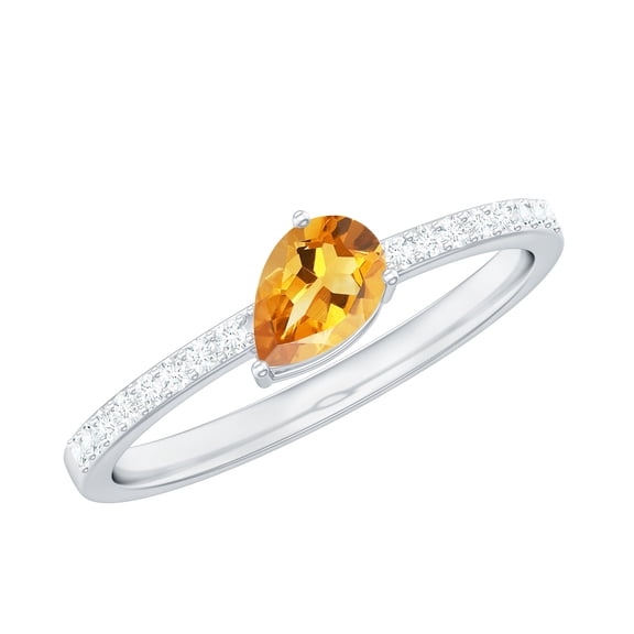 Rosec Jewels Natural Citrine Promise Ring - 0.6 Carat - Yellow Citrine Diamond Ring for Women - Pear Shape - AAA Quality, 925 Sterling Silver, US 4.00