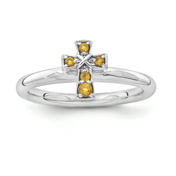 Citrine Sterling Silver Rhodium Cross Ring