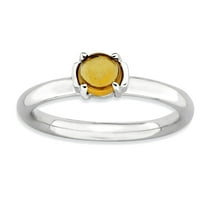 2.5mm 925 Sterling Silver Polished Prong set Stackable Citrine Rhodium Plated Ring Size 7 Stackable Ring for Women