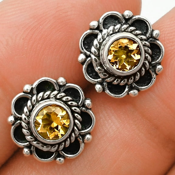 Citrine Stud 925 Sterling Silver Earrings Jewelry E-1121 AGE1009_B