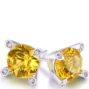 Amy and Annette Large Citrine Stud Earring in 18K White Gold Plated
