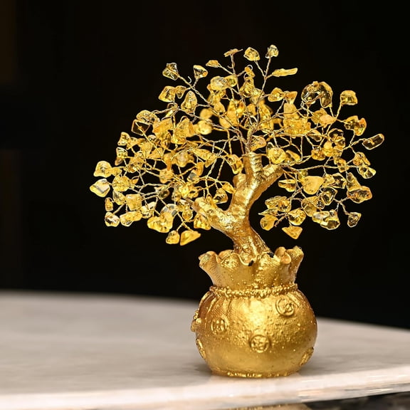 Citrine Tree Of Life Bonsai, Feng Shui, Gold Crystal Ornaments - 7 X 3 Inch | For Prosperity & Positive Energy - Table Dcor | Traditional Style, Home Dcor Tree, Thoughtful Gift