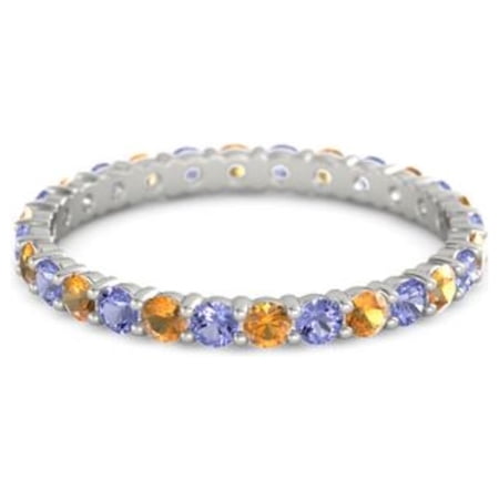 Citrine With Iolite Round 2.50 MM Eternity 925 Sterling Silver Women Stacking Ring Jewelry