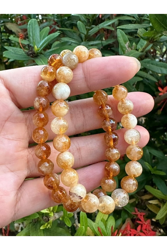 Citrine With Quartz Crystal Bead Bracelet 8mm, Wholesale Genuine Citrine With Quartz Stretch Gemstone Bracelet, Gift for Men & Women (3)