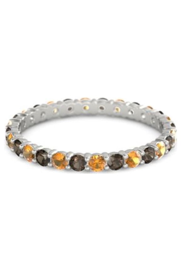 Citrine With Smoky Quartz Round 2.50 MM Eternity 925 Sterling Silver Women Stackable Ring