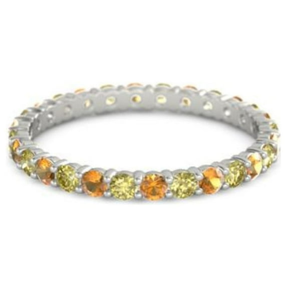 Citrine With Yellow Tourmaline Round 2.50 MM Eternity 925 Sterling Silver Women Stackable Ring