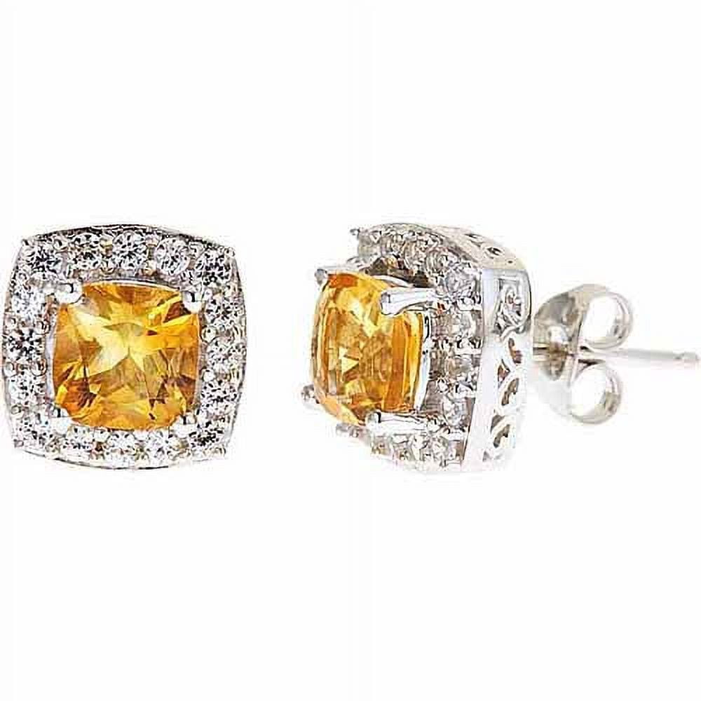 Citrine and Created White Sapphire Sterling Silver Earrings