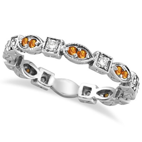 Citrine and Diamond Eternity Anniversary Ring Band 14k White Gold