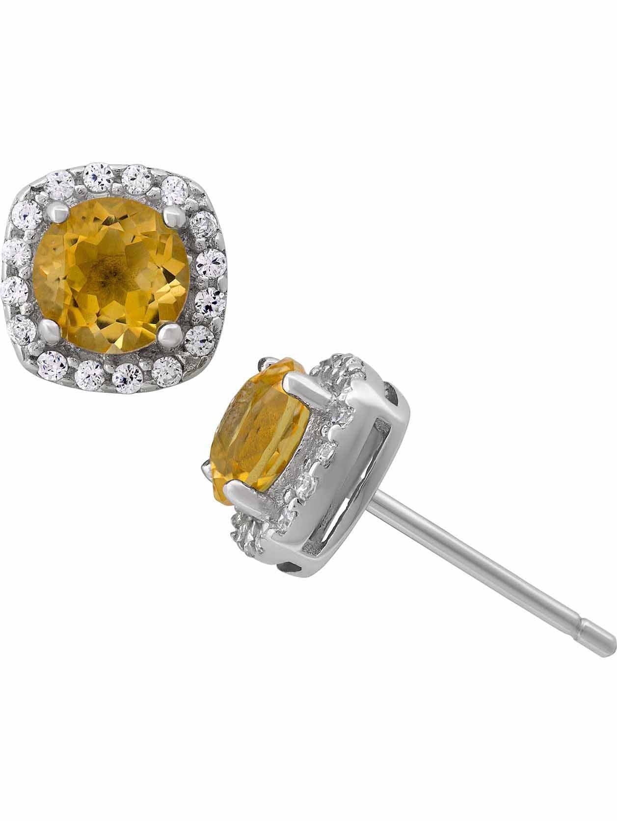 White Topaz And White CZ Sterling Silver Round Halo 5mm Stud Earrings-490810