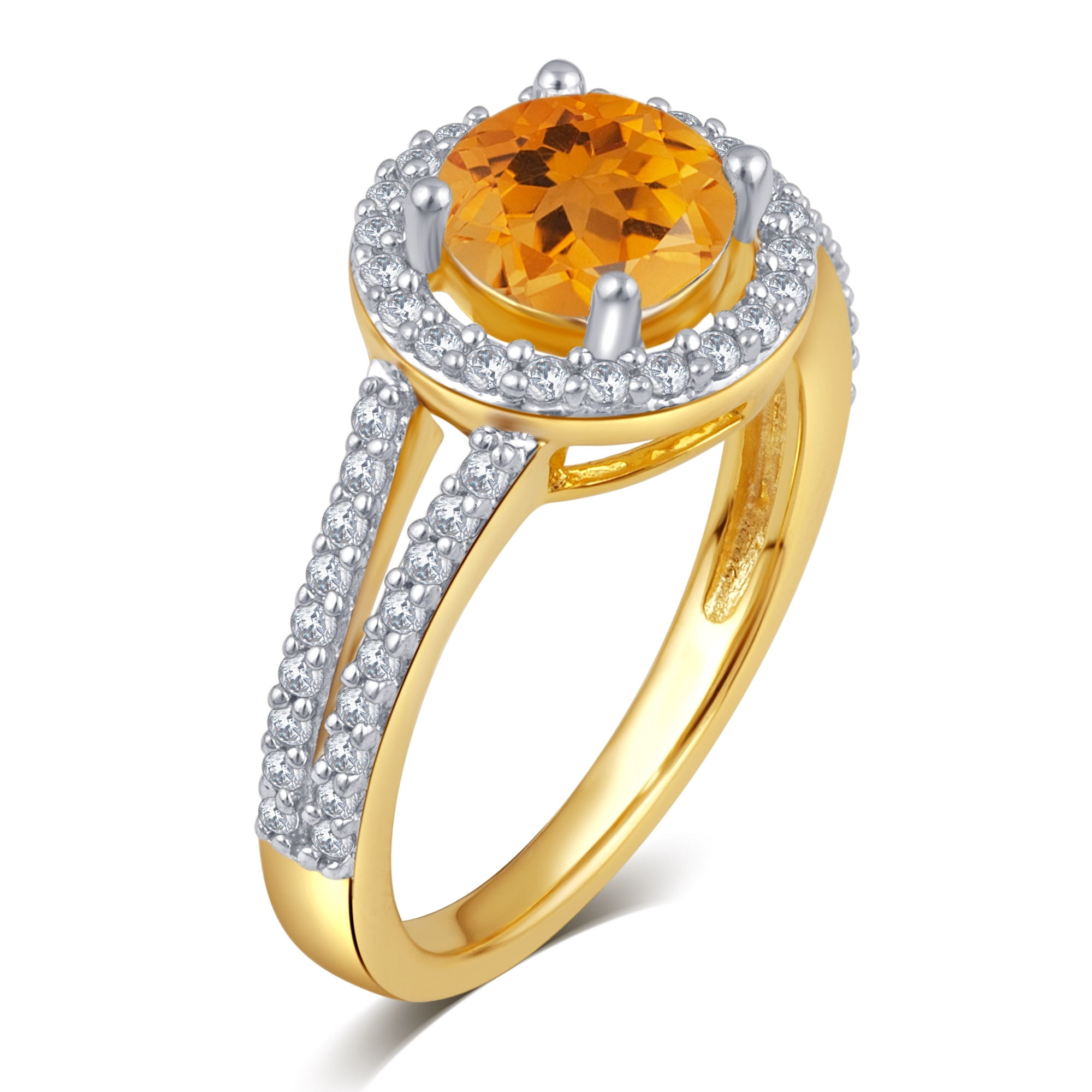 Citrine and White Sapphire Halo Birthstone Ring in Sterling Silver