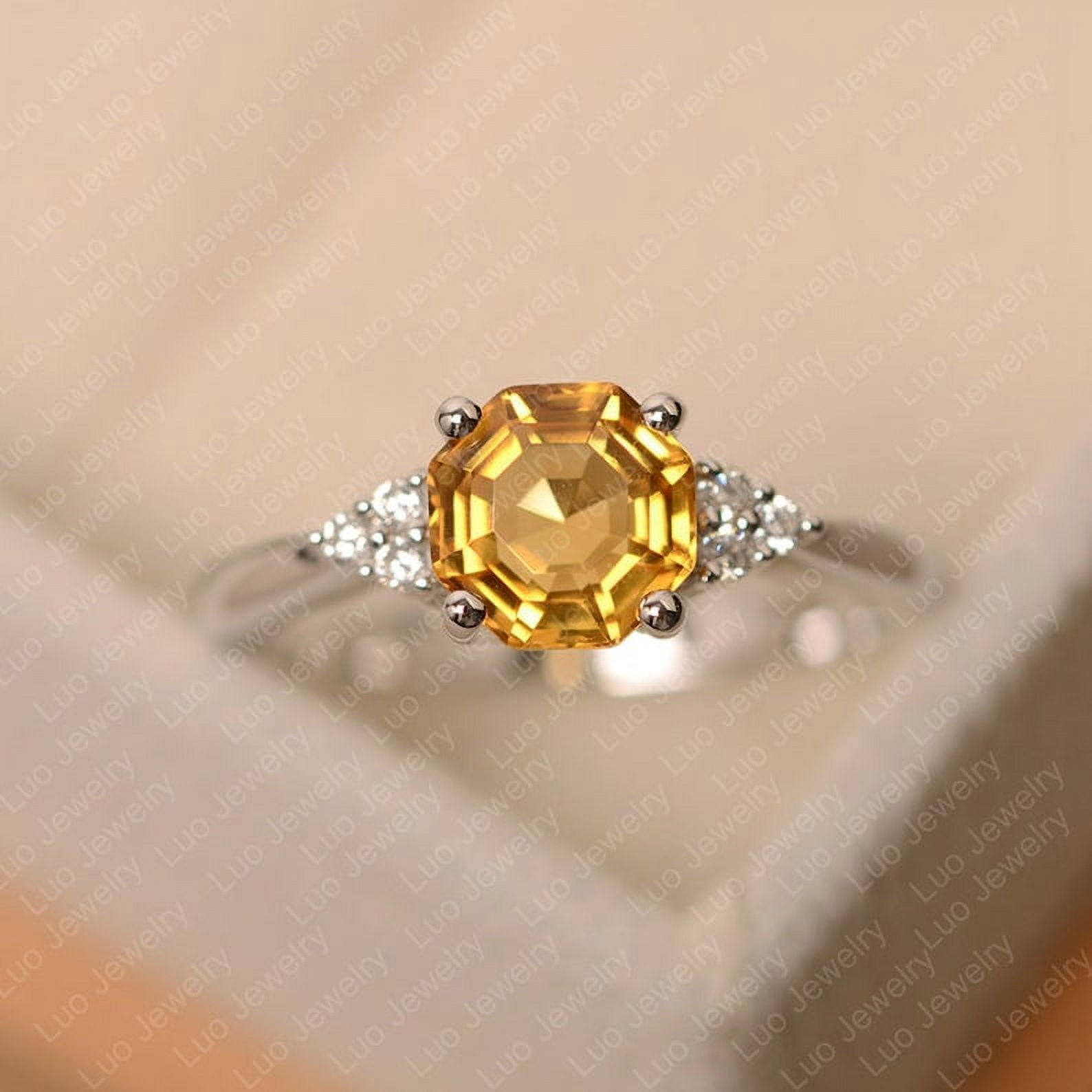 November Rings Citrine ring, yellow octagon cut stone ring, November birthstone ...
