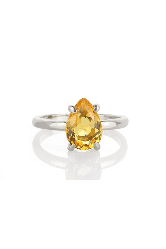 Citrine rings Pear cut gemstone rings engagement rings 925 sterling silver ring gift for mom