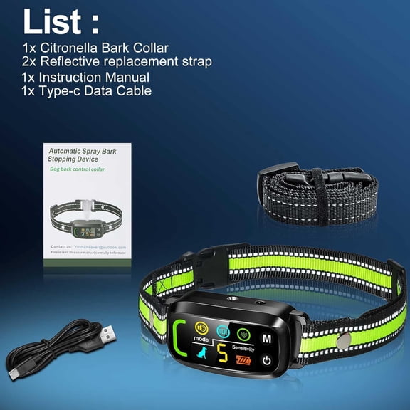 Citronella Bark Collar for Dogs, No Refill Needed, Anti Bark Training Collar with Beep Vibration Spray, 5 Adjustable Sensitivity Levels, Fits Small Medium Large Dogs