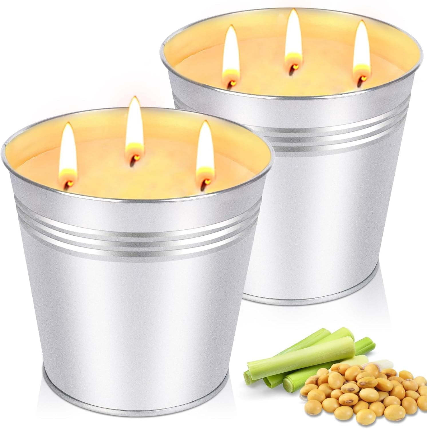Citronella Candles Outdoor Large 34oz, 3-Wick Soy Wax Candle for Patio Garden Camping, 200 Hours Burn Time, Mosquito Repellent, 2 Pack, Tin Container