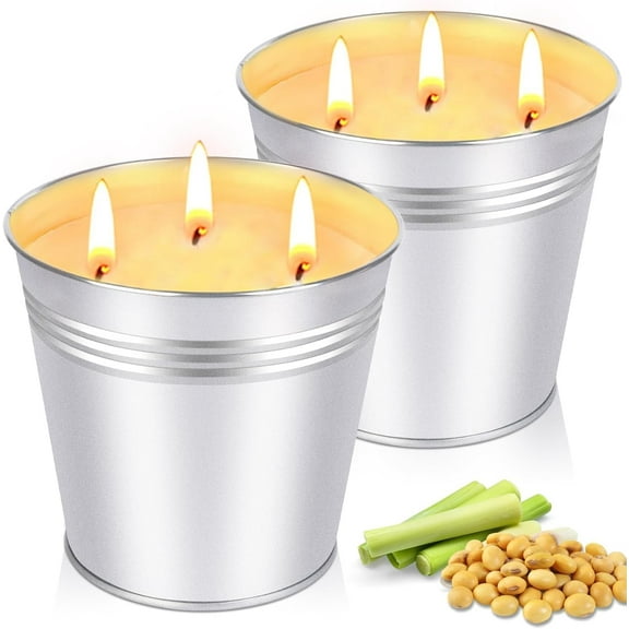 Citronella Candles Outdoor Large 34oz, 3-Wick Soy Wax Candle for Patio Garden Camping, 200 Hours Burn Time, Mosquito Repellent, 2 Pack, Tin Container