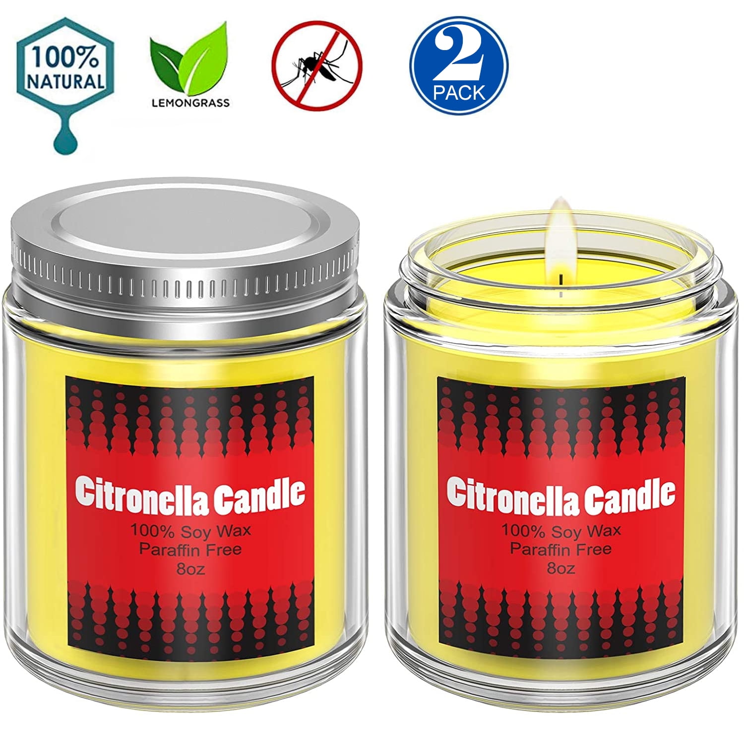 Citronella Candles,Scented Candles Gift Set of 2 x 8 Oz, Natural Soy