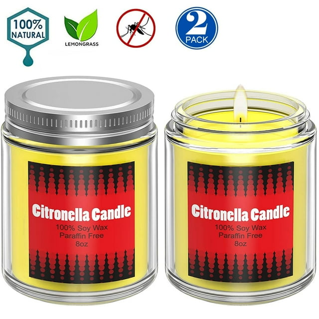 Citronella Candles Set 2, 2 x 8 Oz Each Scented Candle Natural Soy Wax, Outdoor and Indoor，50 Hours Burn Time, 2 Pack