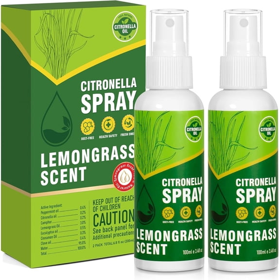 Citronella , DEET-Free, 6.76 oz (200ML), Air Freshener for Summer Outdoor, Lemongrass -Based Essential Oil , for Patio, Camping, Hiking, Traveling, Fishing
