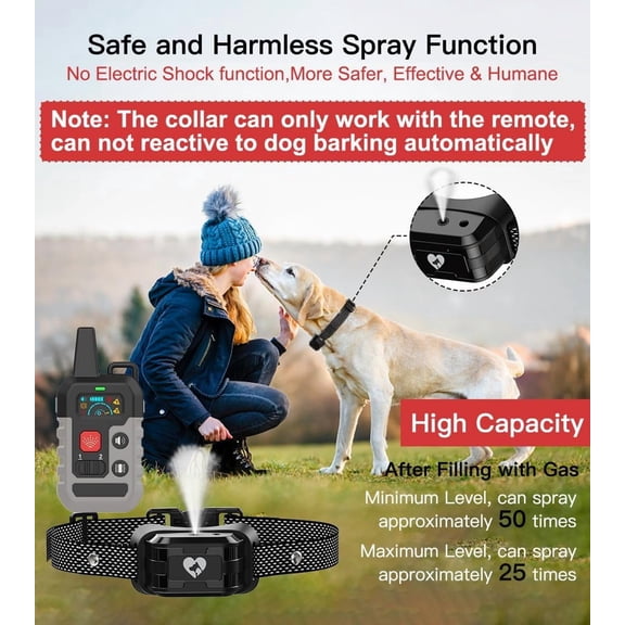 Citronella Dog Training Collar with Remote, 4 Modes Beep/Vibration/Spray/Spray Enhancement, Humane Safe Rechargeable Dog Bark Collar, IPX6 Waterproof Spray Collar, Range 300m 【Only Work with Remote】
